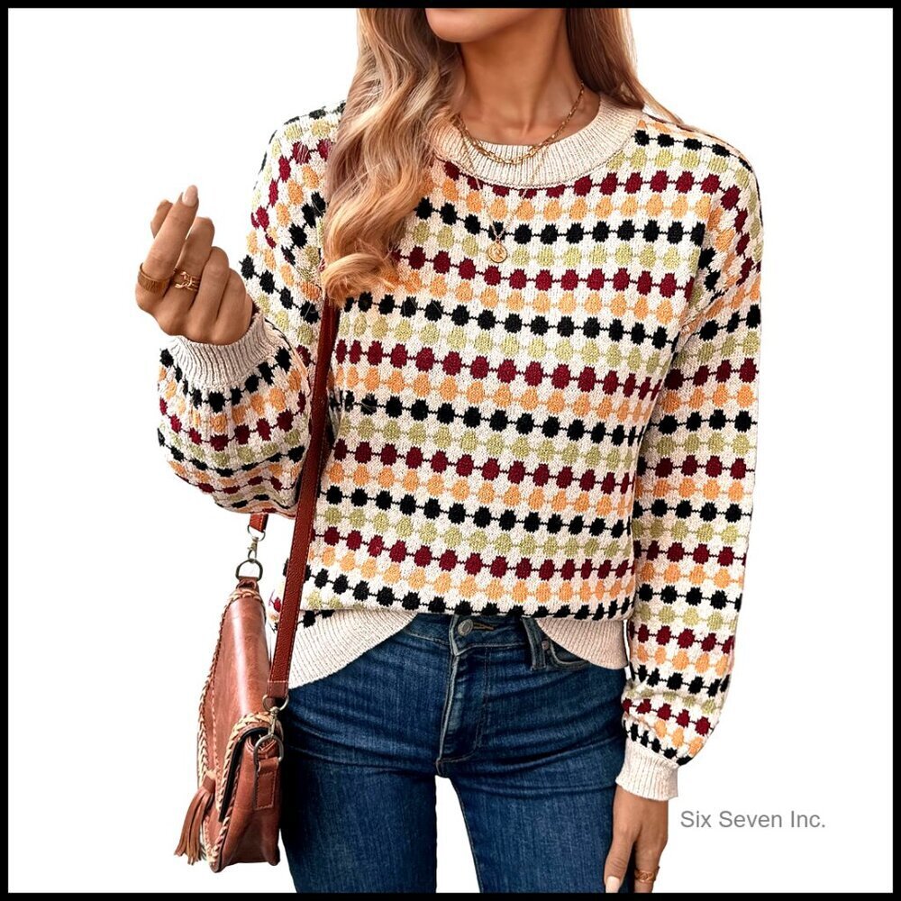 Oversized Pullover Sweater Polka Dot Colorblock Cowboy Chic Fall Fashion